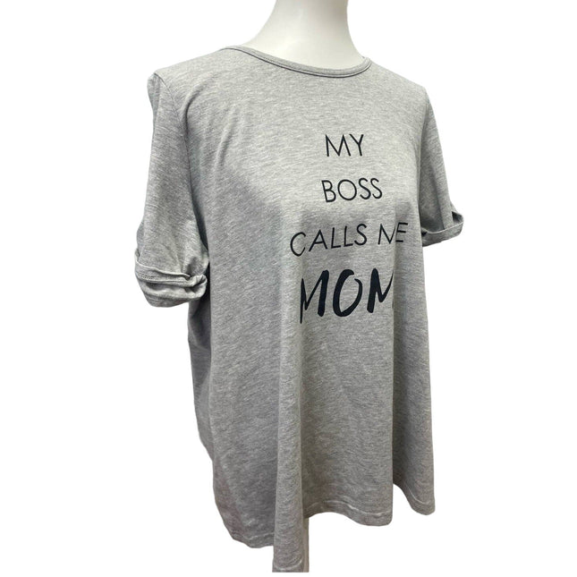 AVON Womens Size 1X My Boss Calls Me Mom Short Rolled Sleeve Crew Neck Tee