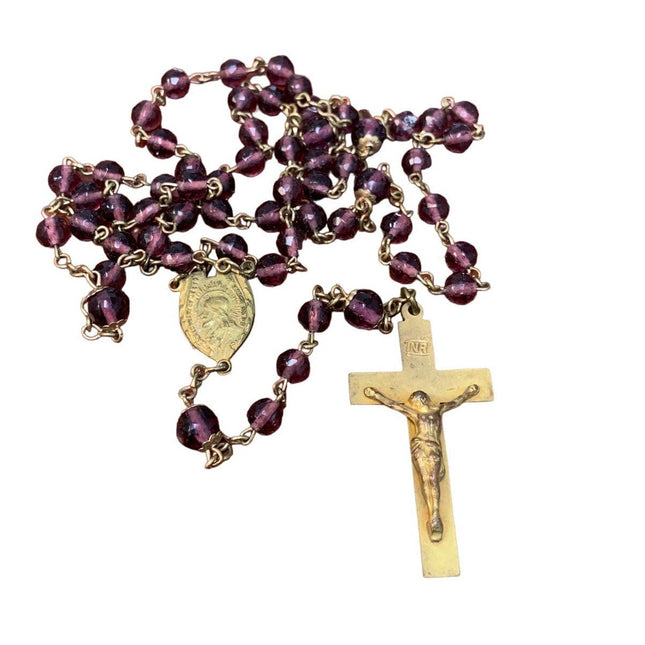 Vintage Plastic Beaded Rosary Leather Case Buckeye Handmade Crucifix Ornament