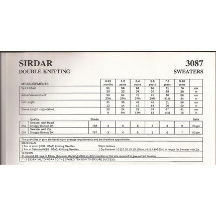 New Sirdar 3087 Snuggly Domino DK Baby Child Hoodie Sweater Knitting Pattern