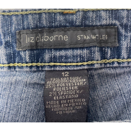 Liz Claiborne Womens Size 12 Straight Leg Stretch Cotton Denim Blue Jeans