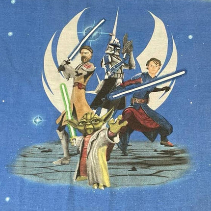 Star Wars The Clone Wars Blue Polyester Cotton Blend Yoda Anakin Twin Flat Sheet