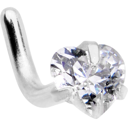 18G 1/4 Clear Heart 3mm CZ Gem Steel L-Shape Nose Ring