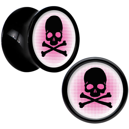 Black Acrylic Pink Black Skull Saddle Plug Set 0G