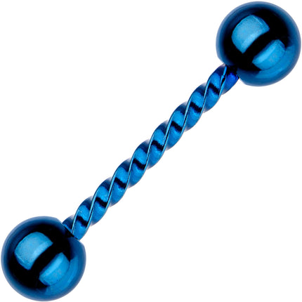 14G 5/8 Blue IP Seriously Twisted Barbell Tongue Ring
