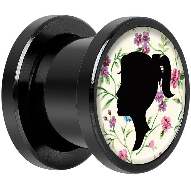 Man Woman Floral Silhouette Black Anodized Screw Fit Plug Set 00G