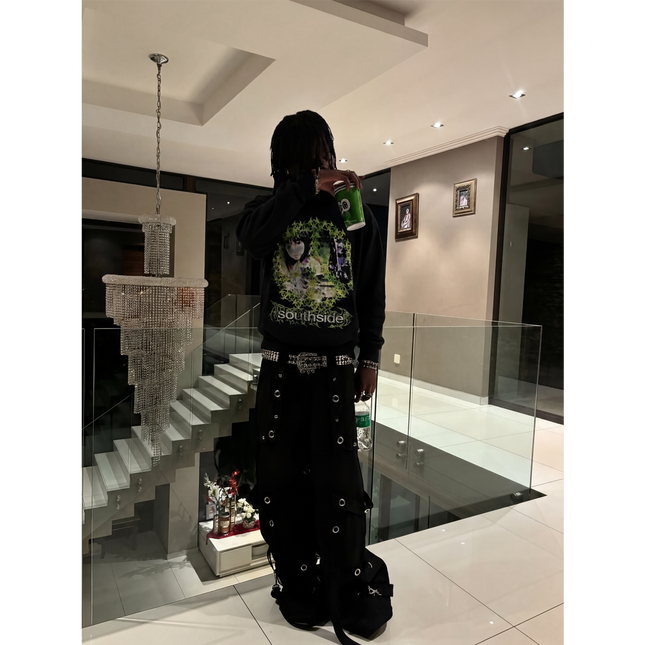Hazard Streetwear Hoodie Black Cropped 400GSM Streetwear Graphic Y2K Unisex Cotton