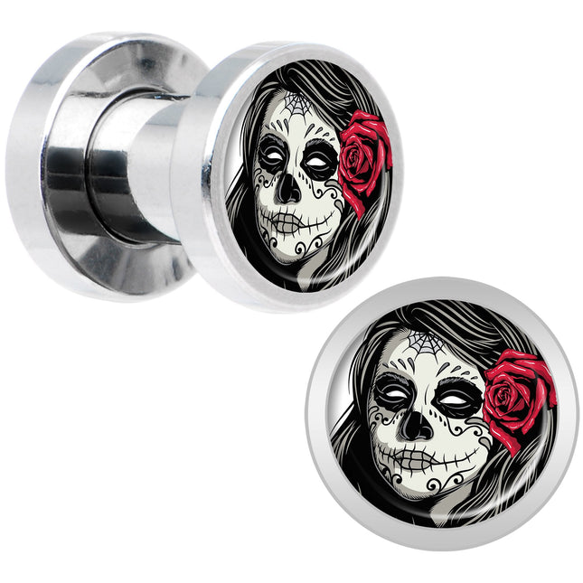 Katrina Sugar Skull with Rose Flower Steel Screw Fit Plug Set 4G