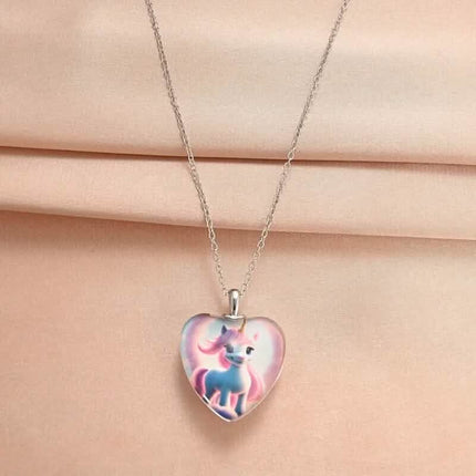 Unicorn Heart-Shaped Crystal Pendant Necklace