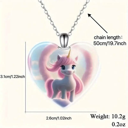 Unicorn Heart-Shaped Crystal Pendant Necklace