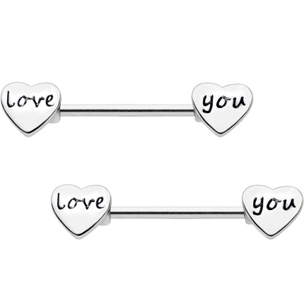 Silver Tone Love You Barbell Nipple Ring Set