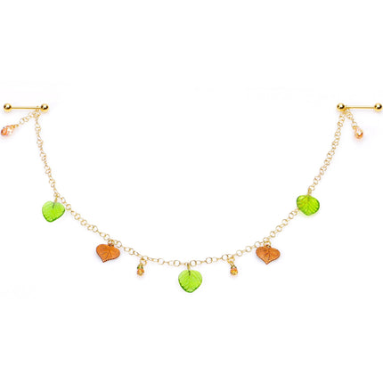 Handcrafted Gold Tone Anodized Leaves of Fall Nipple Chain