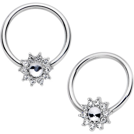14G 13mm Clear CZ Gem Flower Fairy BCR Captive Ring Set