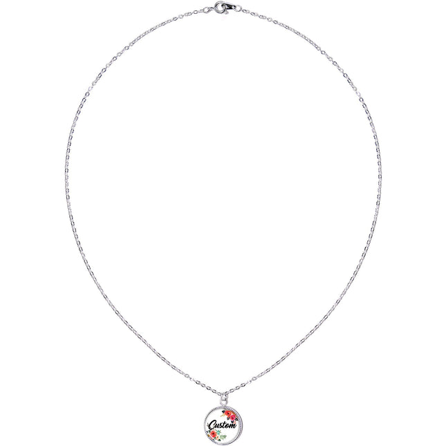 Custom Floral Personalized Name Silver Plated Chain Necklace