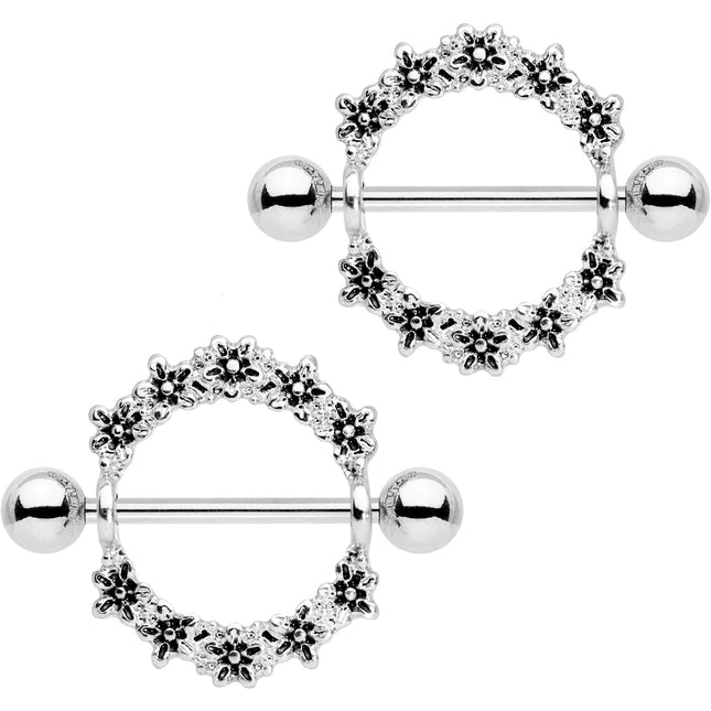 14G 3/4 Flower Halo Wreath Nipple Shied Set