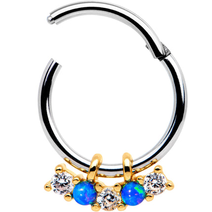16G 5/16 Blue Synthetic Opal Dazzle Hinged Segment Ring