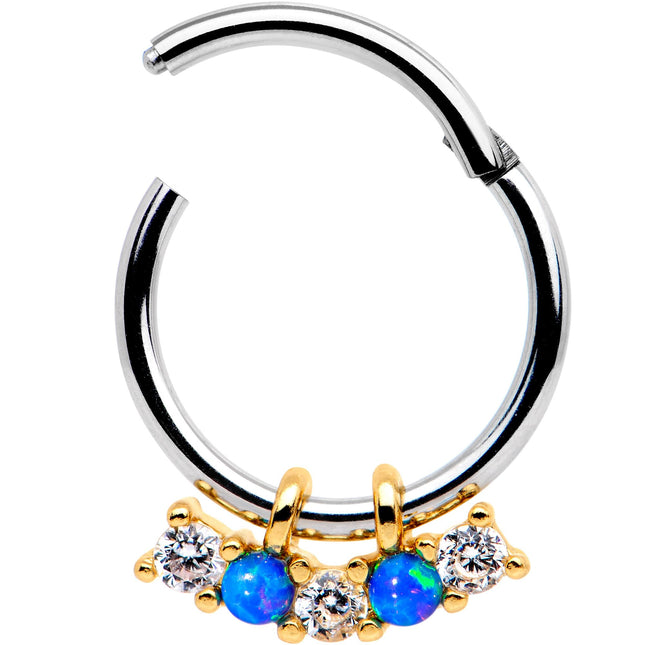 16G 5/16 Blue Synthetic Opal Dazzle Hinged Segment Ring