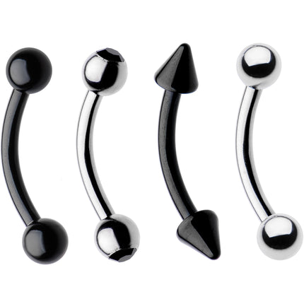 16G 5/16 Black Plated Steel Curved Barbell Eyebrow Ring Set of 4