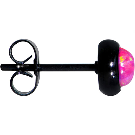 Red Synthetic Opal Black IP 316L Surgical Steel Stud Earrings