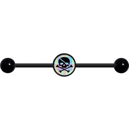 14G Pink Green Plaid Heart Skull Black Industrial Barbell 37mm