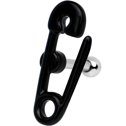 16G 1/4 Black PVD Open Safety Pin Tragus Cartilage Earring