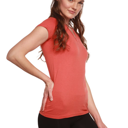 Women's Bamboo Viscose/Cotton V-Neck Cap Sleeve T-Shirt