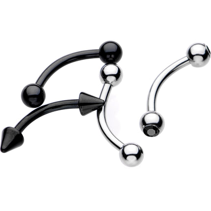 16G 5/16 Black Plated Steel Curved Barbell Eyebrow Ring Set of 4