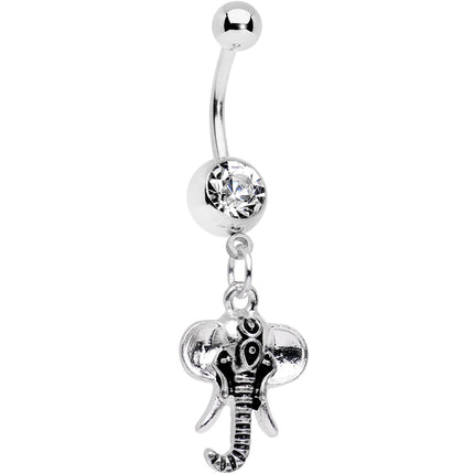 Clear Gem Elephant Trunk Dangle Belly Ring