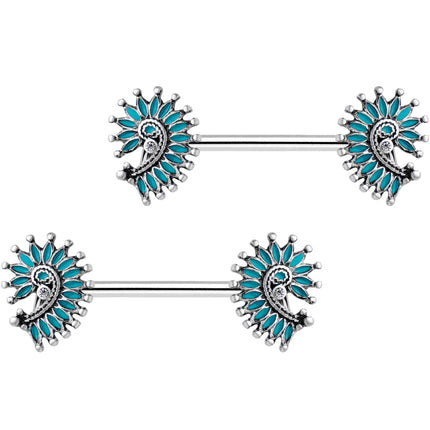 Blue Southwest Swirl Barbell Nipple Ring Set