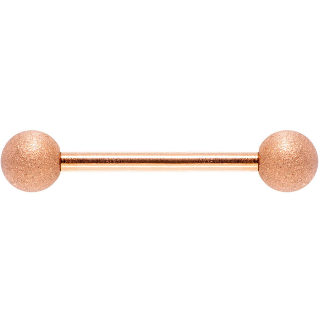 14G 5/8 Rose Gold Color PVD Sandblasted Barbell Tongue Ring