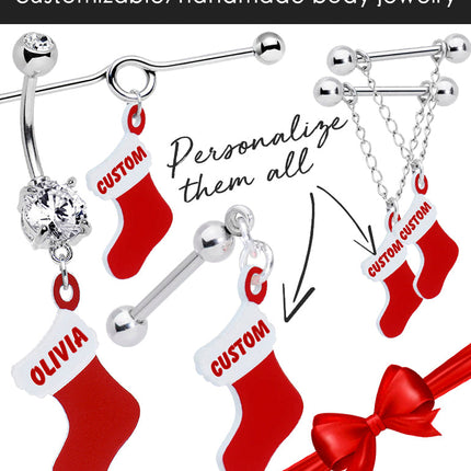 Custom Holiday Christmas Stocking Personalized Name Fishhook Earrings