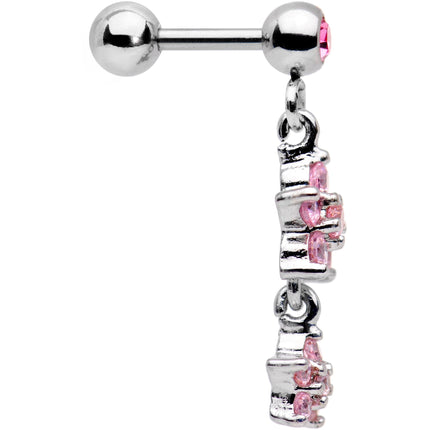 16G 1/4 Pink Gem Double Star Dangle Cartilage Tragus Earring