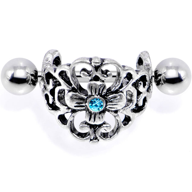 16G 1/2 Aqua Gem Filigree Floral Cuff Cartilage Earring