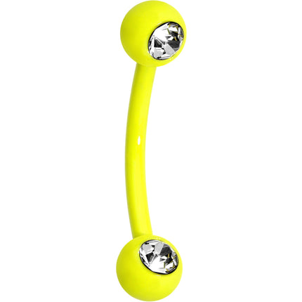 3/8 Clear Gem Yellow Acrylic Over Steel Curved Eyebrow Piercing