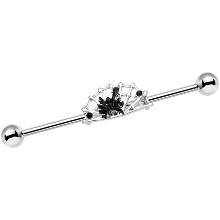 Black Gem Black Spider on Web Halloween Industrial Barbell 38mm