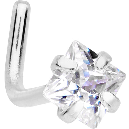 20G 1/4 Clear Square 2.5mm CZ Gem Steel L-Shape Nose Ring