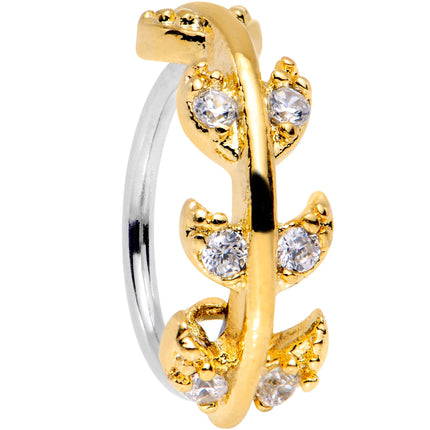 18G 5/16 Clear CZ Gem Gold Tone Leafy Seamless Circular Ring