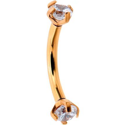 16G 5/16 Clear Gem Rose Gold PVD Bling Bling Curved Eyebrow Ring