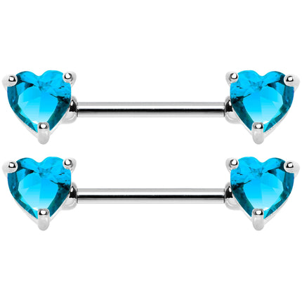 14G 9/16 Multi Color Heart Gem Barbell Nipple Ring Pack Set of 6