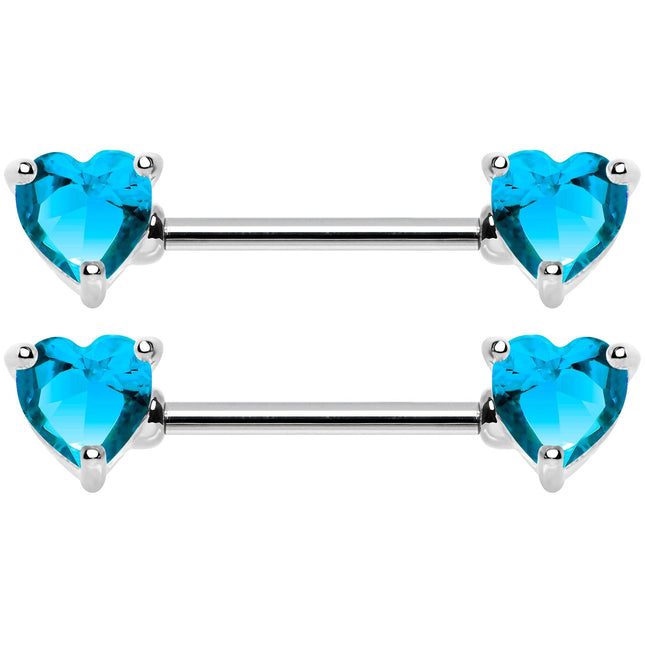 14G 9/16 Multi Color Heart Gem Barbell Nipple Ring Pack Set of 6