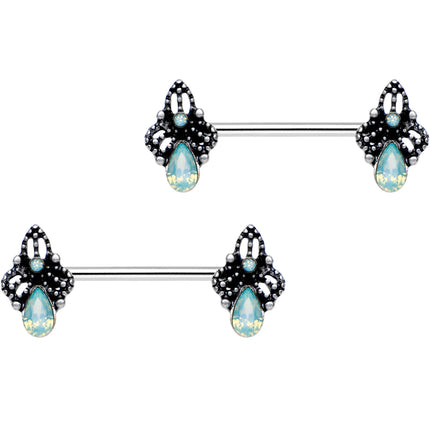 9/16 Green Gem Victorian Raindrop Barbell Nipple Ring Set