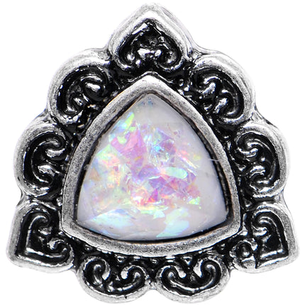 16G Iridescent White Faux Opal Ornate Tragus Cartilage Earring