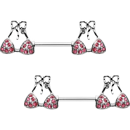 Pink Gem Summer Swimsuit Nipple Barbell Ring Set