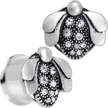 5/8 Clear Gem Steel Allow Me Ladybug Double Flare Tunnel Plug Set