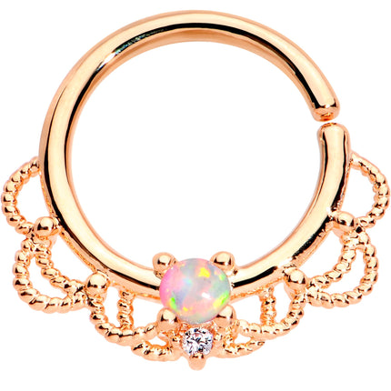 16G 5/16 White Faux Opal Rose Gold Plated Seamless Circular Ring