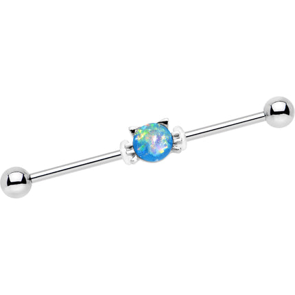 14G Blue Faux Opal Kitty Cat Whiskers Industrial Barbell 38mm
