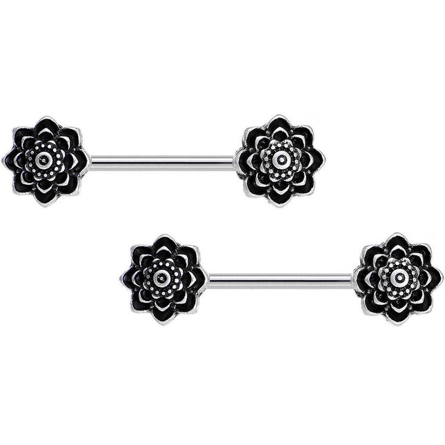 14G 5/8 Symmetric Black Lotus Flower Nipple Babell Set