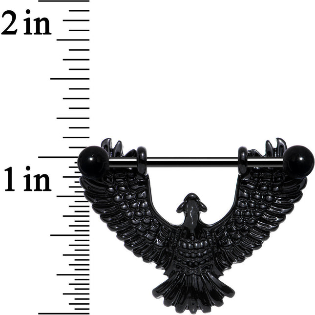 14G 1 1/16 Black Birdseye View Soaring Eagle Nipple Shield Set